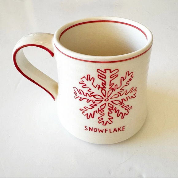 Molly Hatch Anthropologie Snowflake Coffee Mug Pottery Cream Red Winter Vibes - Picture 11 of 11
